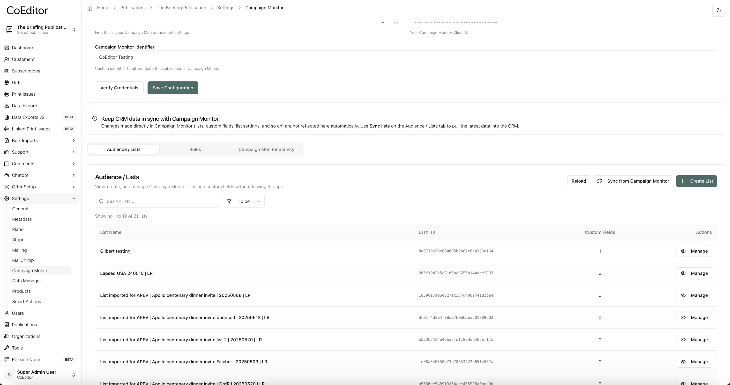 Sync lists after credentials are saved