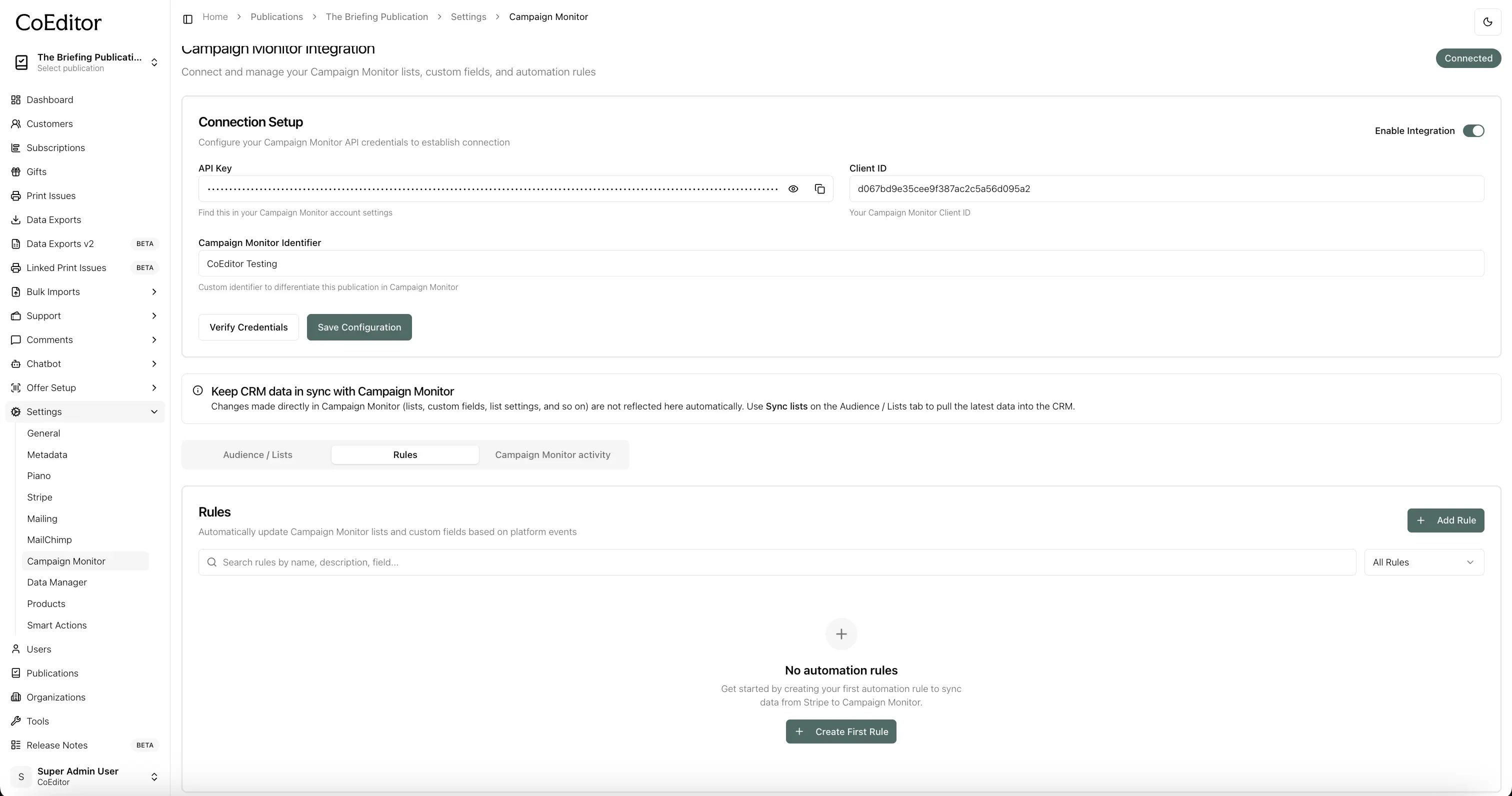 Select the Rules tab