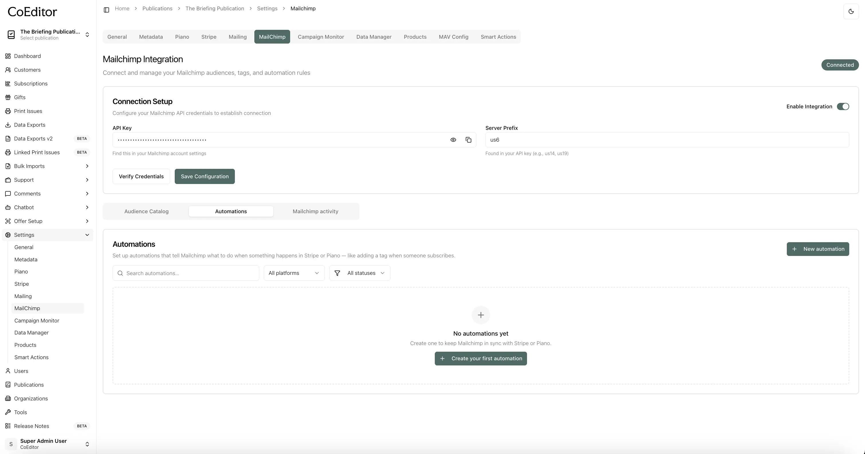 Select the Automations tab